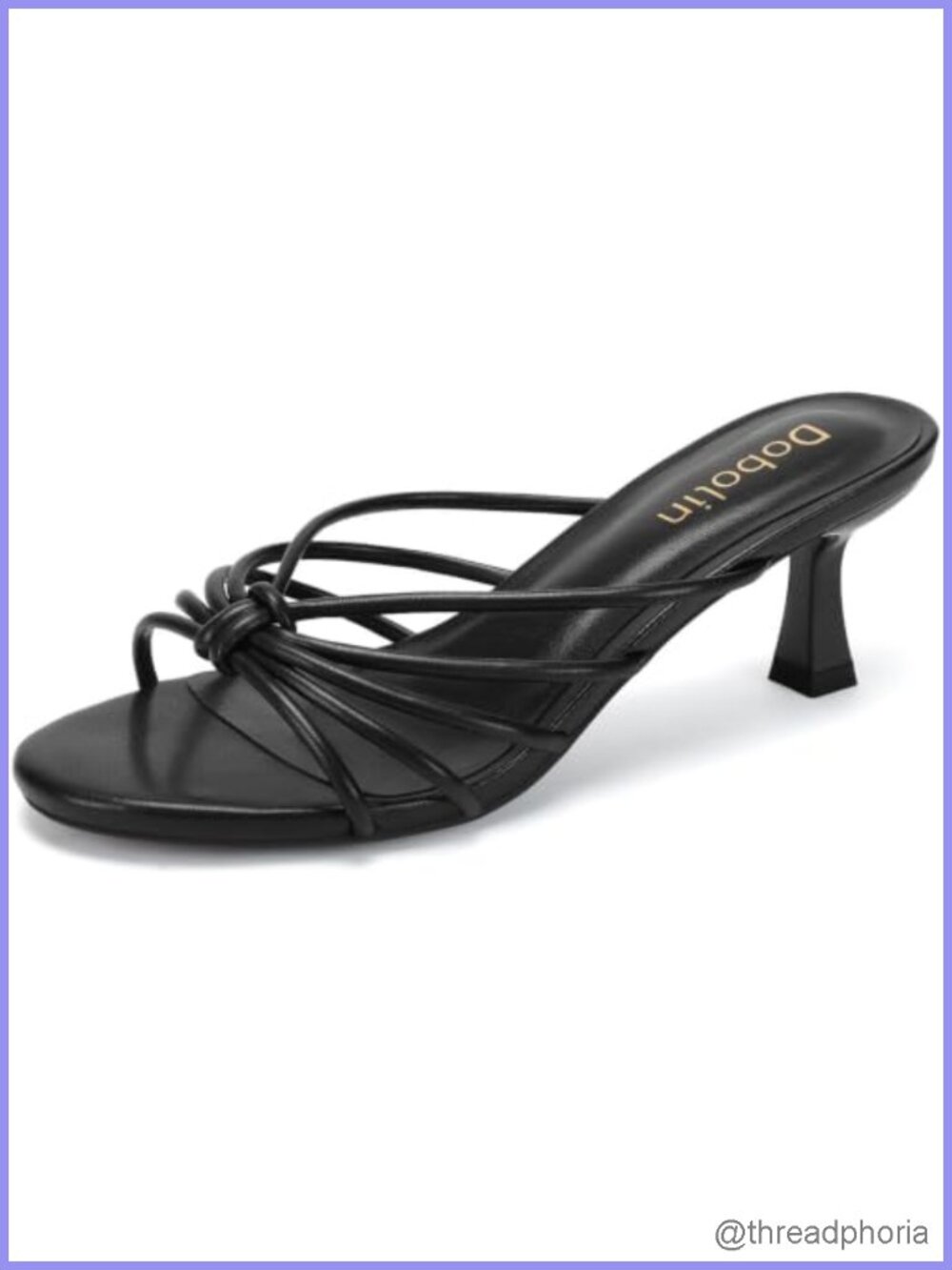 Strappy Kitten Heel Sandals for Women Open Toe Slip On Low Heels Faux Leather
